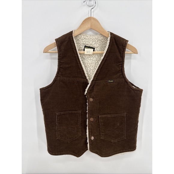 Wrangler Other - Vintage Mens Chocolate Brown Corduroy Sherpa Vest Size Medium Retro Cowboy